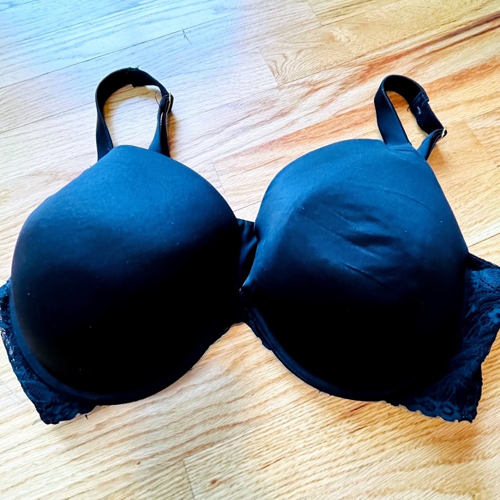 JOYSPUN Black Lace Trim Plunge Full Coverage Bra 42DD Padding
